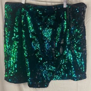 Forever 21 Green Sequin Asymmetrical Skirt